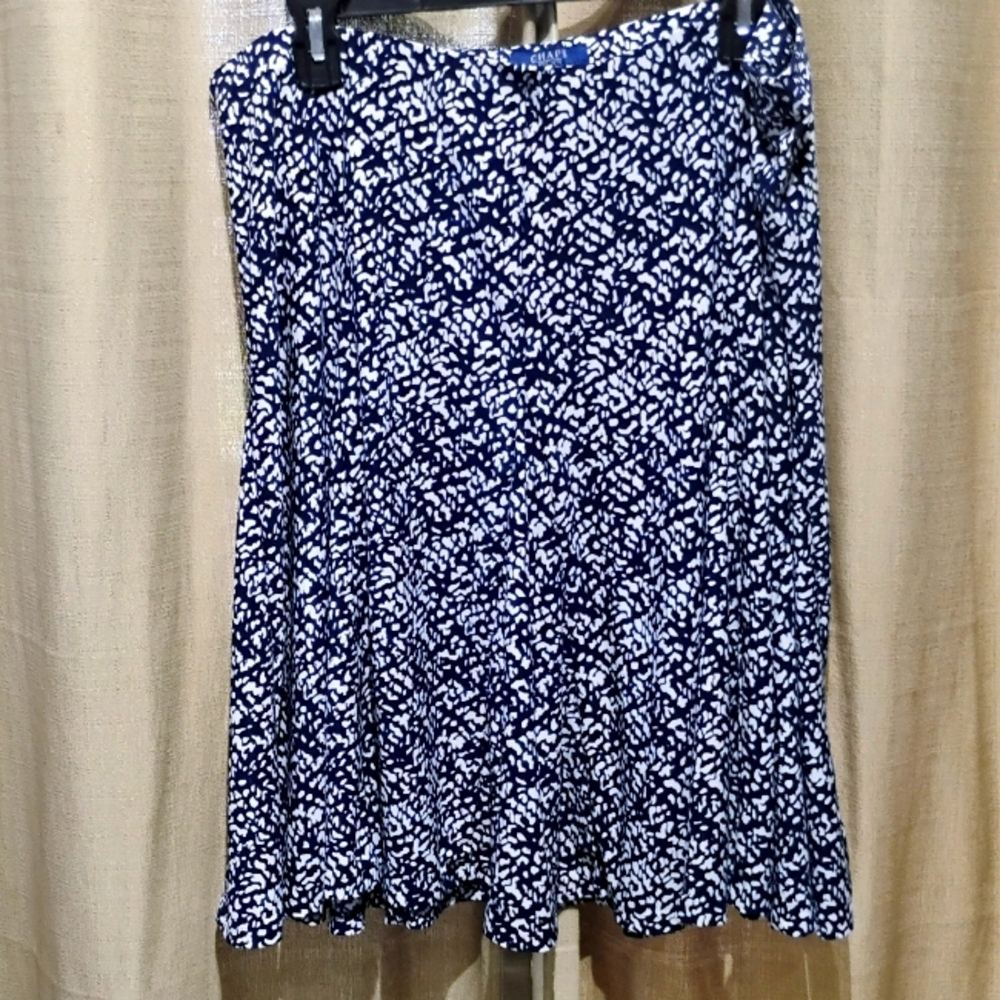 Chaps Navy & White  Print Swing Skirt Elastic Waist SZ XL